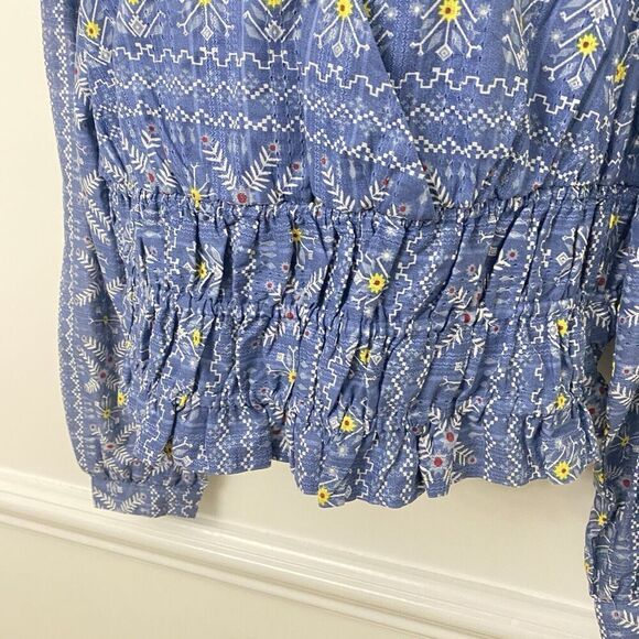 Anthropologie Forever That Girl  Smocked Blouse Cornflower Blue  Women's Medium - Picture 15 of 15